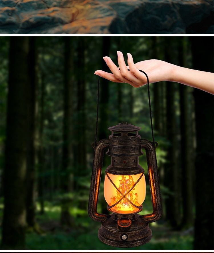 LED Rechargeable Table Lamp, Retro Flame Table Lamp For Outdoor Camping And Bars, Portable Hanging Retro Hurricane Lantern For Tents