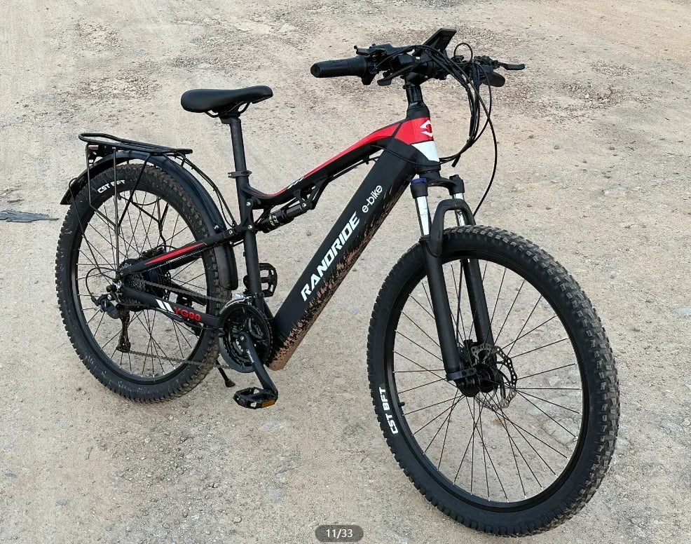 Electric Bicycle RANDRIDE YG90 1000W 48V17AH Hydraulic Brake E-bike with Full Suspension 21 Gears Shift Free Rack Electric bike