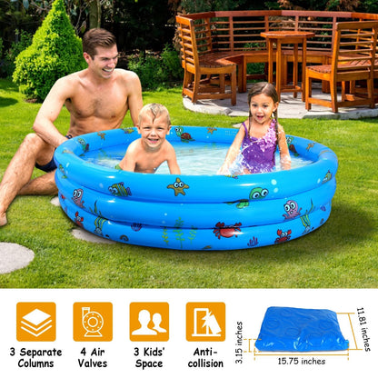 51x13 Inflatable Swimming Pool Blow Up Family Pool For 3 Kids Foldable Swim Ball Pool Center w/ 4 Valves Bottom Water Drain Plug For Indoor Backyard