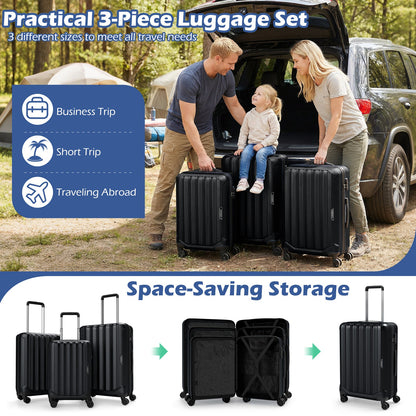 3-Piece Hardside Luggage Set (20/24/28 Inch) Lightweight with 3-Digital Lock