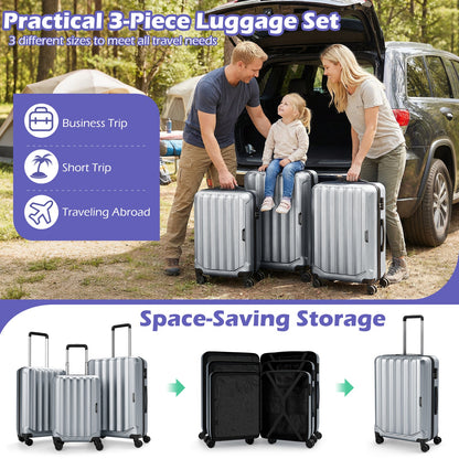 3-Piece Hardside Luggage Set (20/24/28 Inch) Lightweight with 3-Digital Lock