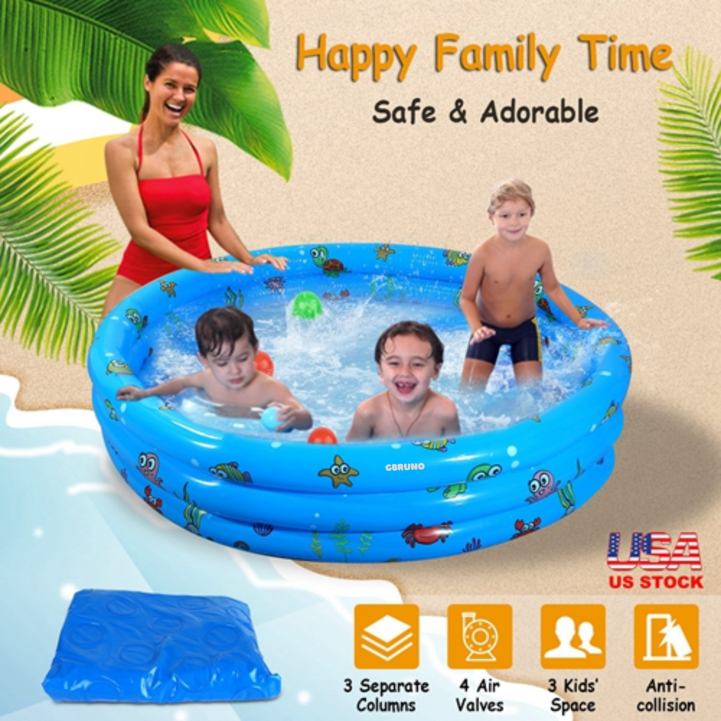 51x13 Inflatable Swimming Pool Blow Up Family Pool For 3 Kids Foldable Swim Ball Pool Center w/ 4 Valves Bottom Water Drain Plug For Indoor Backyard