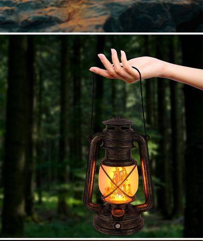 LED Rechargeable Table Lamp, Retro Flame Table Lamp For Outdoor Camping And Bars, Portable Hanging Retro Hurricane Lantern For Tents