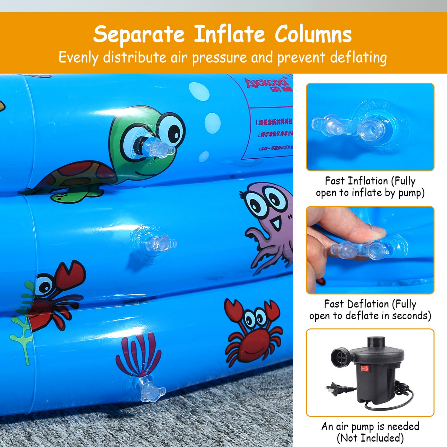 51x13 Inflatable Swimming Pool Blow Up Family Pool For 3 Kids Foldable Swim Ball Pool Center w/ 4 Valves Bottom Water Drain Plug For Indoor Backyard
