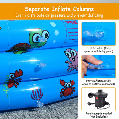 51x13 Inflatable Swimming Pool Blow Up Family Pool For 3 Kids Foldable Swim Ball Pool Center w/ 4 Valves Bottom Water Drain Plug For Indoor Backyard