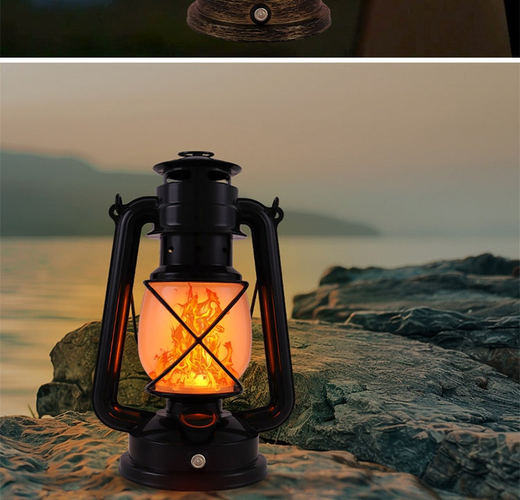 LED Rechargeable Table Lamp, Retro Flame Table Lamp For Outdoor Camping And Bars, Portable Hanging Retro Hurricane Lantern For Tents