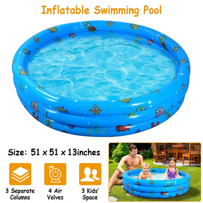 51x13 Inflatable Swimming Pool Blow Up Family Pool For 3 Kids Foldable Swim Ball Pool Center w/ 4 Valves Bottom Water Drain Plug For Indoor Backyard