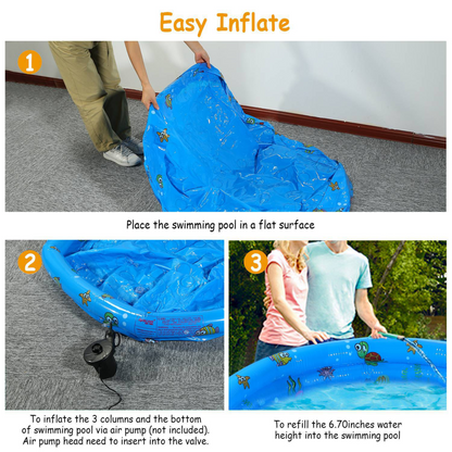 51x13 Inflatable Swimming Pool Blow Up Family Pool For 3 Kids Foldable Swim Ball Pool Center w/ 4 Valves Bottom Water Drain Plug For Indoor Backyard
