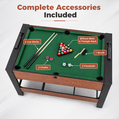 2-in-1 Full Size Foosball and Pool Combo Table with Legs-Black & Brown
