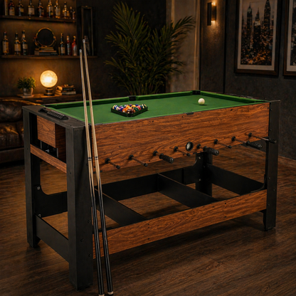 2-in-1 Full Size Foosball and Pool Combo Table with Legs-Black & Brown