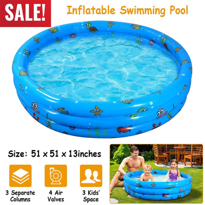 51x13 Inflatable Swimming Pool Blow Up Family Pool For 3 Kids Foldable Swim Ball Pool Center w/ 4 Valves Bottom Water Drain Plug For Indoor Backyard